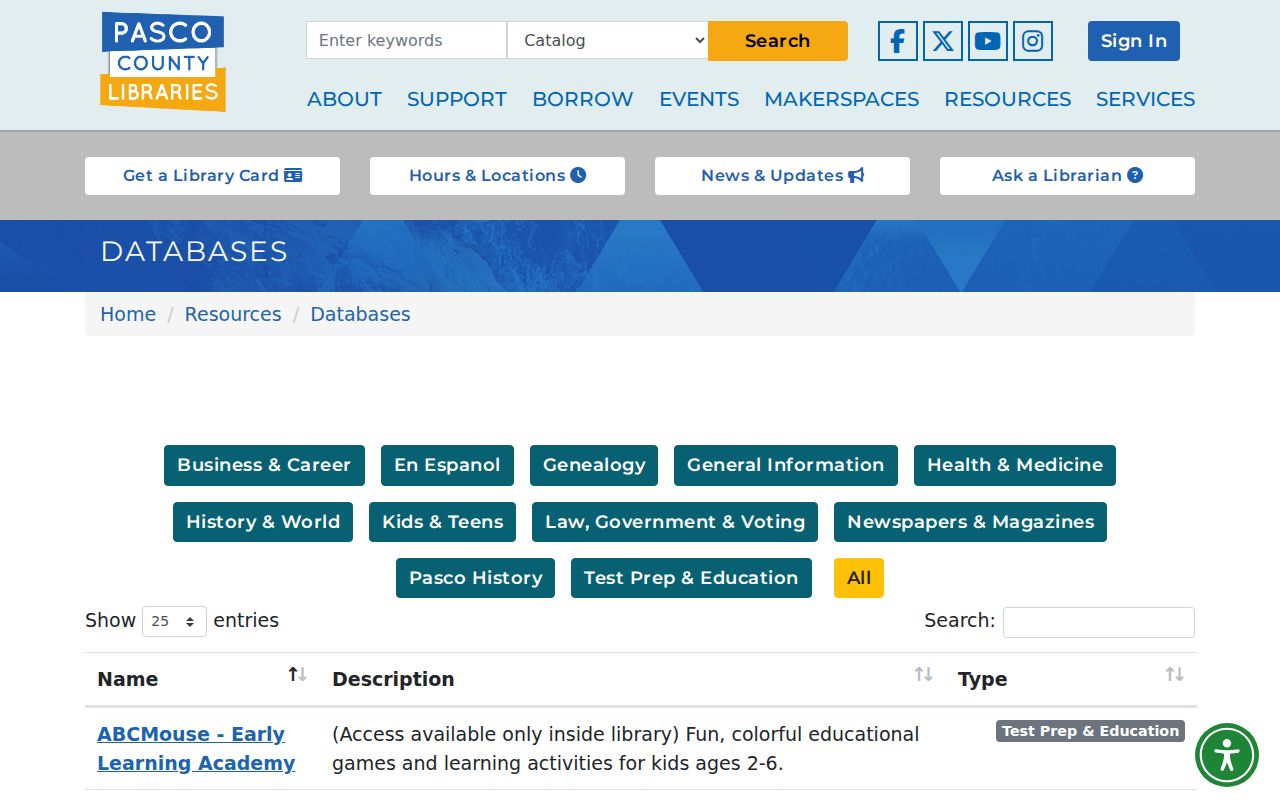 Pasco County Libraries genealogy and Pasco History database page