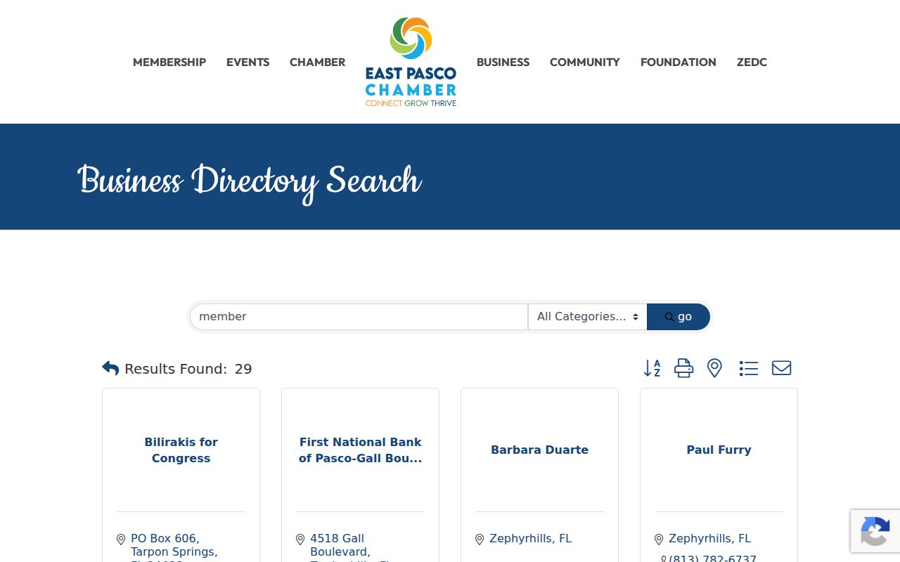 East Pasco Chamber public business member search