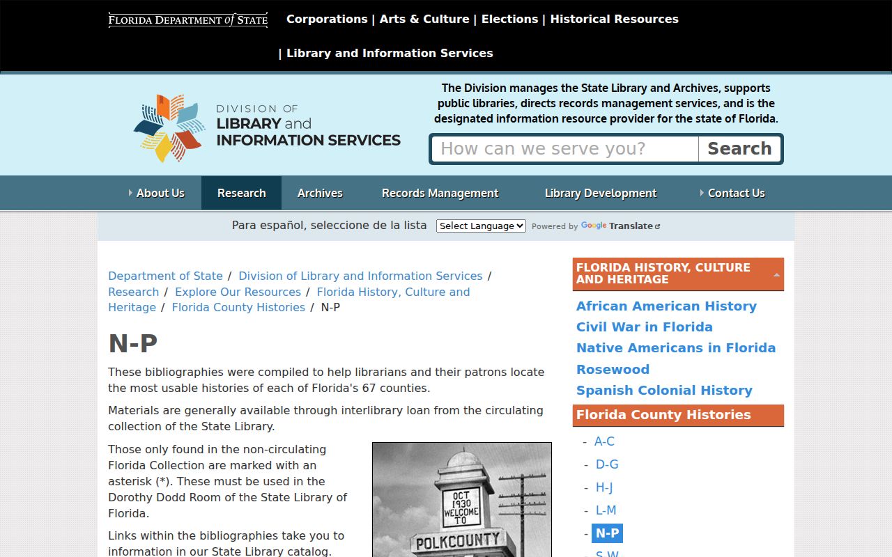 Pasco County previous residents State Library history bibliography