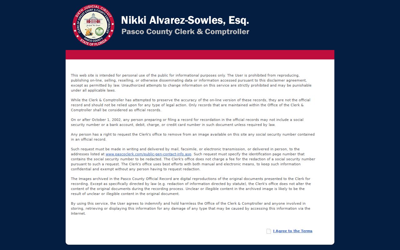 Pasco County previous residents Official Records coverage notice