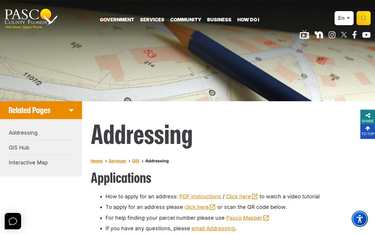 Pasco County street directory addressing and street naming resources