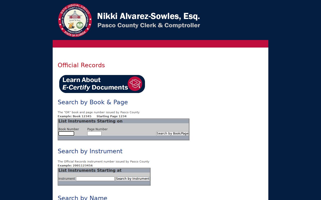Pasco County street directory official records deed search