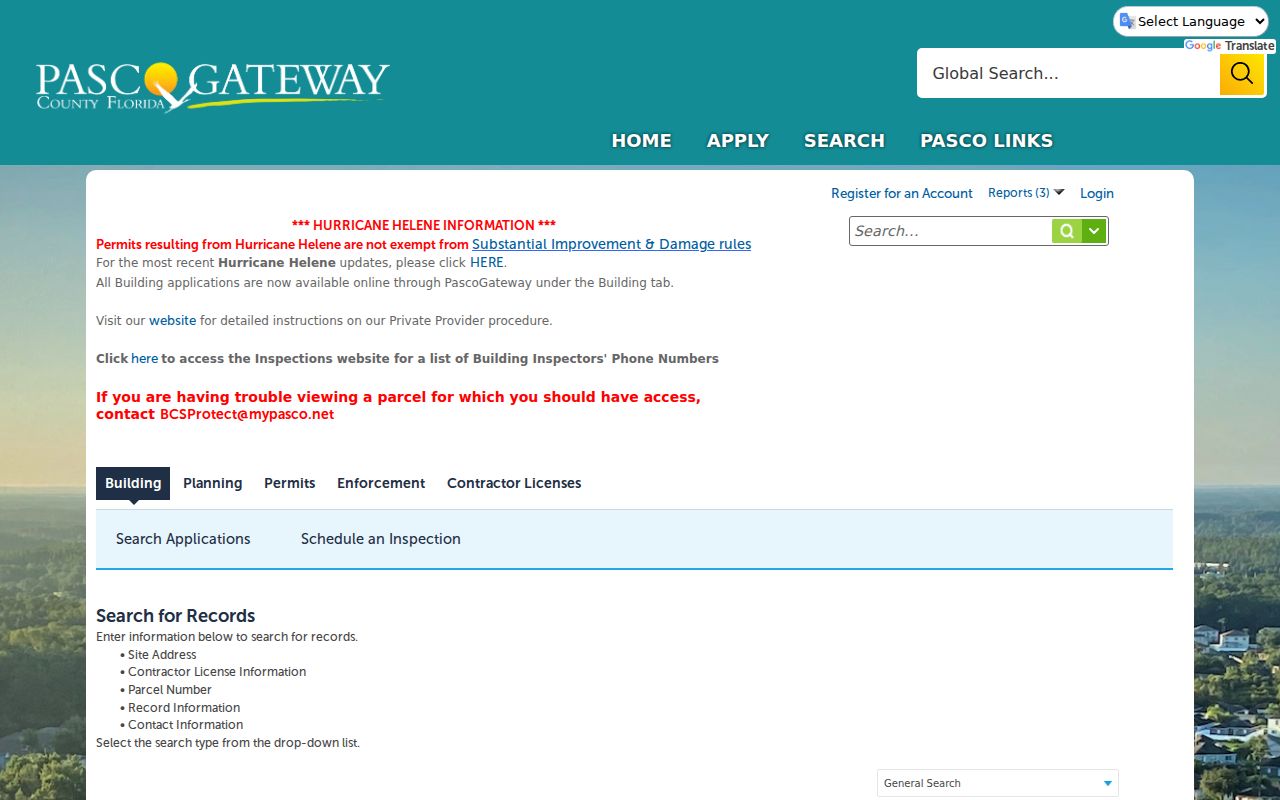 Pasco County street directory building permit search by address